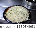 The soba noodles are ready for the handmade soba experience. The noodles are slightly thick. 115054961