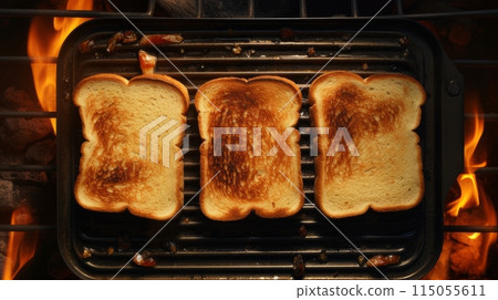 Slices of toast jumping out of the toaster against 115055611