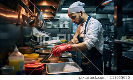 Handsome smiling young man, Man preparing aromatic and tasty food in the kitchen with ingredients near the window. Handsome smiling young man, Man preparing aromatic and tasty food in the kitchen with ingredients near the window. 115055650