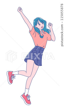 動漫風格的年輕女子精力充沛地跳躍 115055878