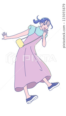 動漫風格的年輕女子精力充沛地跳躍 115055879