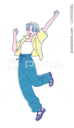 Anime-style young woman jumping energetically 115055881