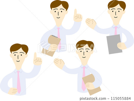 Illustration of a male office worker who guides customers 115055884