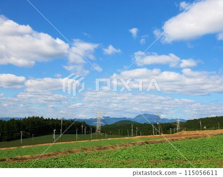 View of Asahiroku in Kikuchi City and Mount Kunimi (Kumamoto Prefecture) 115056611