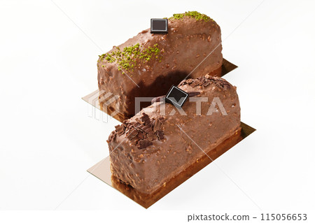 Artisanal sweet nutty chocolate cake bars on white background 115056653