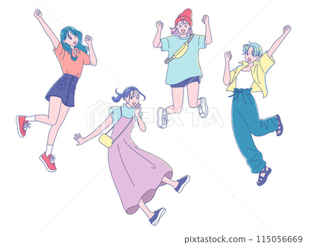 動漫風格的年輕女子精力充沛地跳躍 115056669