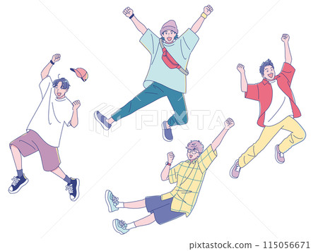 An animated young man jumping energetically An animated young man jumping energetically 115056671