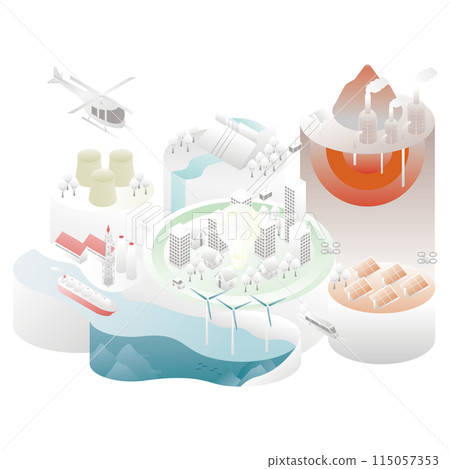 被能源和基礎設施包圍的智慧城市的等距圖 C 115057353