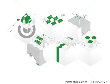 Isometric illustration of a set of energy, infrastructure Isometric illustration of a set of energy, infrastructure 115057373