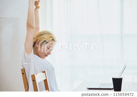 Woman doing work at home 115058472