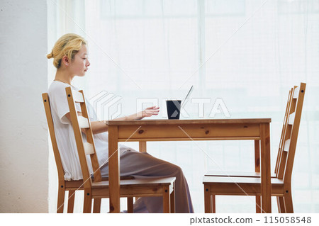 Woman doing work at home 115058548