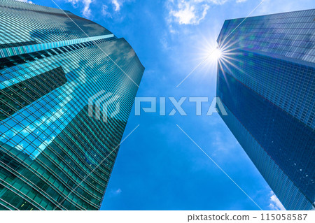 Tokyo cityscape in Japan: Summer-like sunshine...view of office buildings in Shiodome, etc. = May 30th Tokyo cityscape in Japan: Summer-like sunshine...view of office buildings in Shiodome, etc. = May 30th 115058587