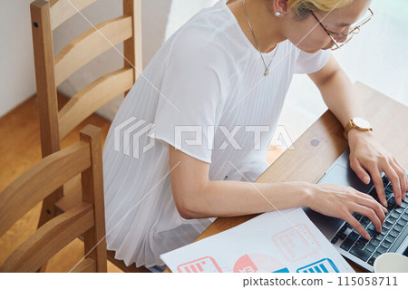 Woman doing work at home 115058711