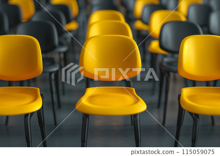 Neatly arranged empty chairs recruitment human resources concept 115059075