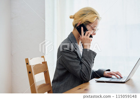 Woman doing work at home Woman doing work at home 115059148