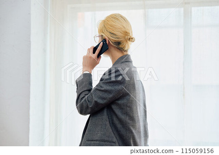 Woman doing work at home Woman doing work at home 115059156