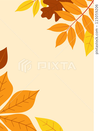Autumn leaves greeting card. Poster or background decorated with multicolored leaves. Flat vector illustration 115059206