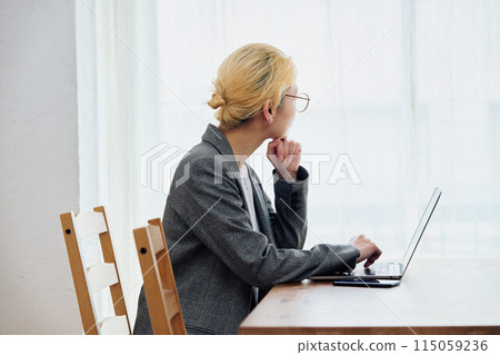 Woman doing work at home 115059236