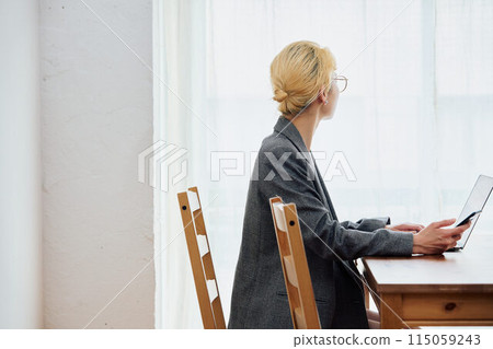 Woman doing work at home 115059243