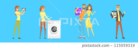 People Character with Home Appliance and Electronic Device Vector Set People Character with Home Appliance and Electronic Device Vector Set 115059319