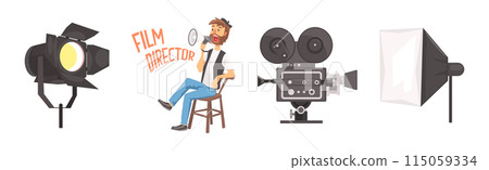 Film Director with Moviemaking Object and Item Vector Set 115059334