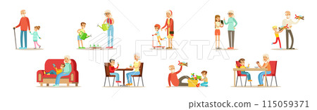 Grandparents Having Good Time with Grandchildren Vector Get Grandparents Having Good Time with Grandchildren Vector Get 115059371
