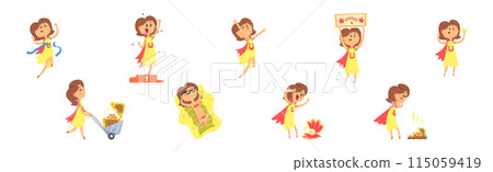 Lucky Woman Character Win Fortune Vector Set Lucky Woman Character Win Fortune Vector Set 115059419