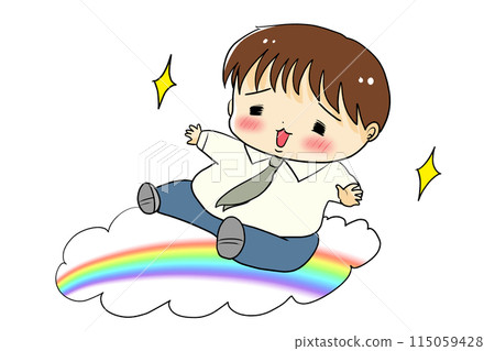 A man soaring up on a rainbow with joy A man soaring up on a rainbow with joy 115059428