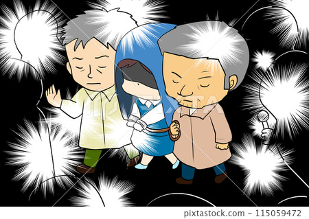 A woman being arrested, a detective taking her away, and a flash 115059472