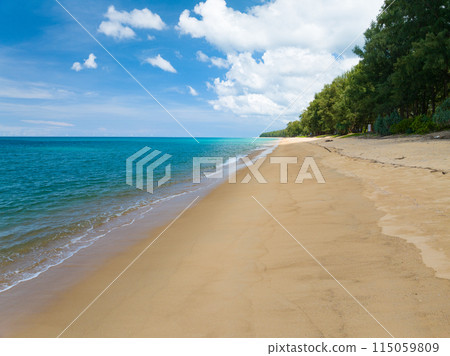 Aerial view of sea crashing waves White foaming waves on beach sand, Top view beach seascape view Nature sea ocean background 115059809