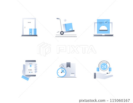 Delivery and ordering of goods - flat design style icons set Delivery and ordering of goods - flat design style icons set 115060167