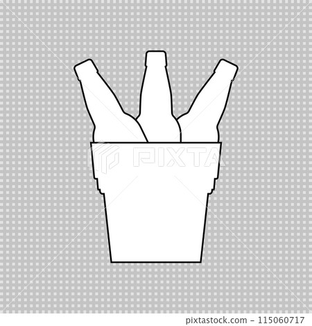 Set of beer bottles in a metal bucket. Linear outline vector drawing and simple icon. Set of beer bottles in a metal bucket. Linear outline vector drawing and simple icon. 115060717
