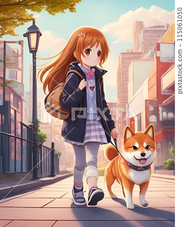 AI插畫女孩與柴犬05 AI插畫女孩與柴犬05 115061050