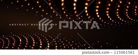Golden vector abstract digital particle dot waves on black background. Golden vector abstract digital particle dot waves on black background. 115061561