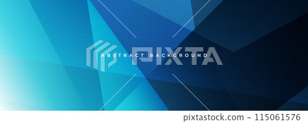 Blue modern abstract wide banner with geometric shapes. Dark blue abstract background. 115061576
