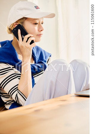A woman working from home in a casual style A woman working from home in a casual style 115061600
