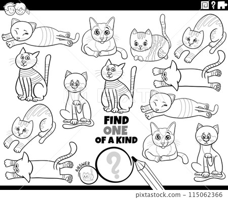 one of a kind activity with cartoon cats coloring page one of a kind activity with cartoon cats coloring page 115062366