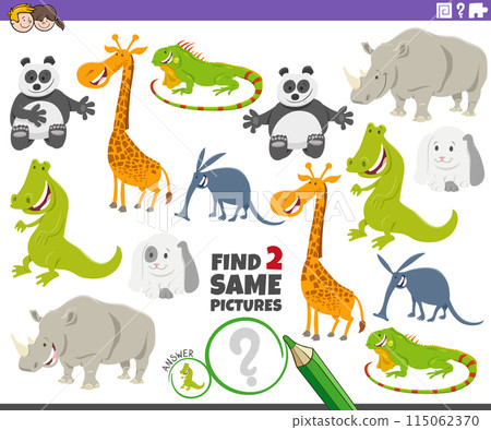 find two same cartoon animal characters activity game 115062370