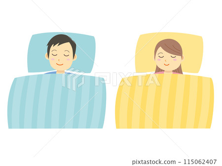 Set of illustrations of men and women sleeping on futons Set of illustrations of men and women sleeping on futons 115062407