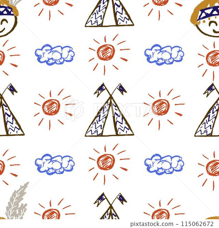 Seamless pattern. Children's drawings with wax crayons 115062672