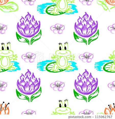 Seamless pattern. Children's drawings with wax crayons Seamless pattern. Children's drawings with wax crayons 115062767