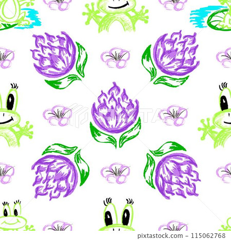 Seamless pattern. Children's drawings with wax crayons Seamless pattern. Children's drawings with wax crayons 115062768