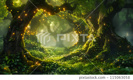 Fantasy magical tree forest with luminous plant. 115063058