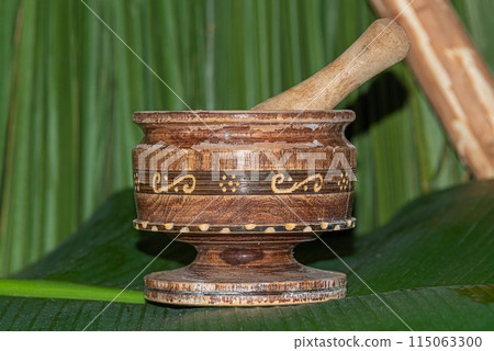 Mayan wooden vessel to grind vegetables, Yucatan, Mexico 115063300