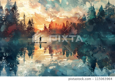 Sunset Paddle Reflecting Beauty of Nature s Wilderness Landscape 115063964