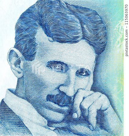 Nikola Tesla (1856 - 1943). Portrait from Serbian banknote Nikola Tesla (1856 - 1943). Portrait from Serbian banknote 115063970