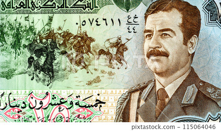 Saddam Hussein (1937-2006) portrait on the Iraq banknote Saddam Hussein (1937-2006) portrait on the Iraq banknote 115064046