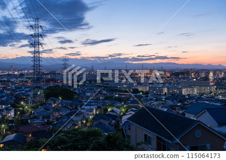 《Tokyo》Evening view of residential area spreading out as far as the eye can see, Tokyo suburbs 115064173