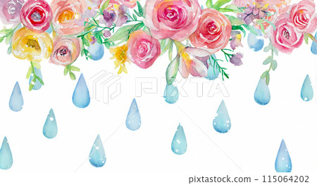 彩色玫瑰圖案與水彩玫瑰和水滴 彩色玫瑰圖案與水彩玫瑰和水滴 115064202