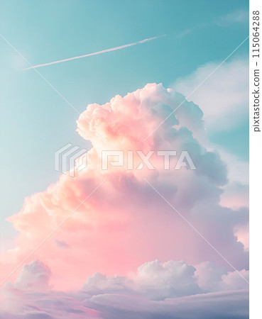 粉紅色和藍色的淡雲，夢幻可愛的漸層天空（AI生成圖像）） 115064288